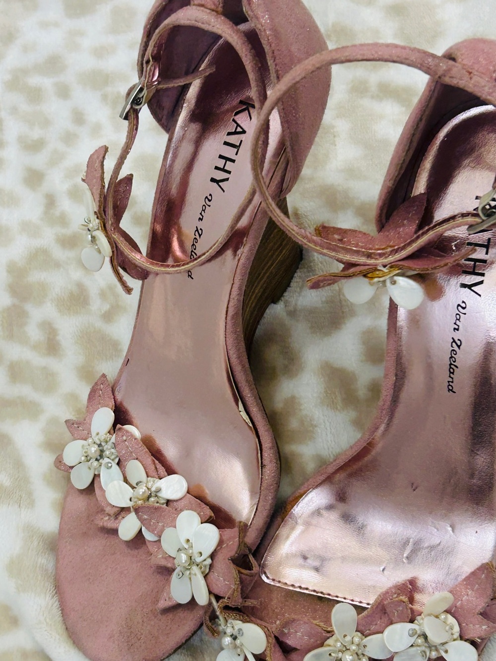 Kathy Van Zeeland Dusty Pink Floral Ankle-Strap Heels
